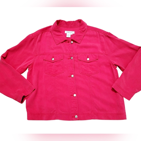 Coldwater Creek Red Tencel Lyocell Jacket Women’s SZ Large Button Front Utility - Picture 2 of 10